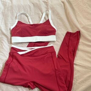 Berlook Dark Red and White Activewear Set